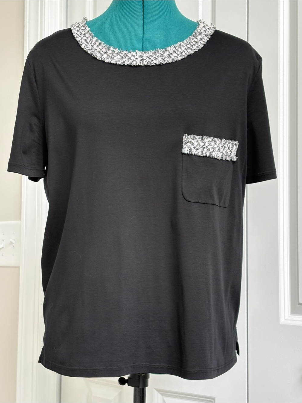 Chanel Black Short Sleeve Tee with Tweed Trim - Spring 2013